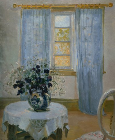 Interieur met Clematis (bloem) door Anna Kirstine Ancher