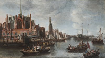 Zicht op de Nieuwe Kerk in Amsterdam door Anthonie Beerstraten