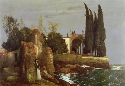 Villa aan zee door Arnold Böcklin