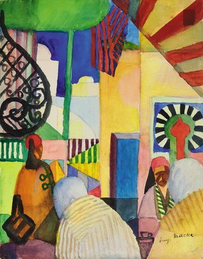 In de Bazaar, 1914 door August Macke