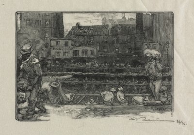 Lossers van gips (Canal St. Martin) door Auguste Louis Lepère