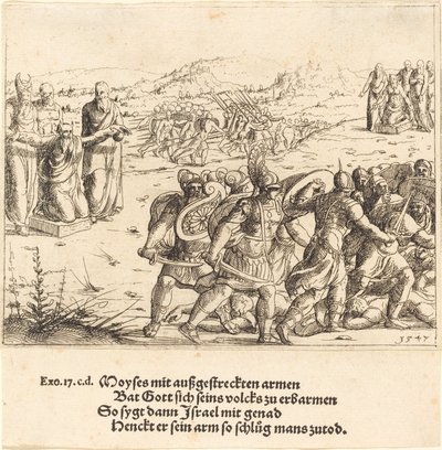 Mozes met Uitgestrekte Armen, 1547 door Augustin Hirschvogel