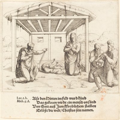 De aanbidding van de herders, 1548 door Augustin Hirschvogel