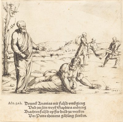 De straf van Ananias en Saffira, 1549 door Augustin Hirschvogel