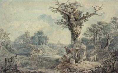 Landschap met Figuren en Vee door Benjamin attr. to Barker