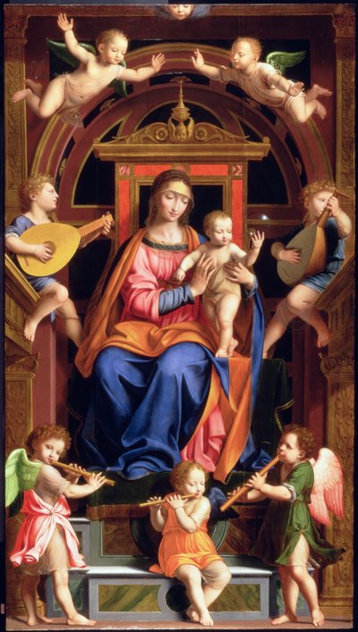 Madonna en Kind op de Troon door Bernardino Luini