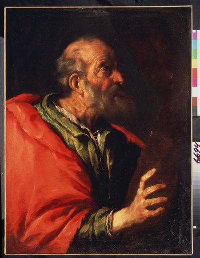 Hoofd van een oude man, apostel Petrus? door Bernardo Strozzi