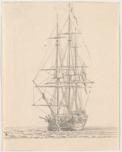 Marineschip met gestreken zeilen door C.A. Lorentzen