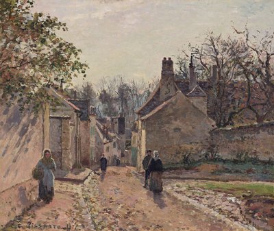 Een dorpsstraat, Louveciennes door Camille Pissarro