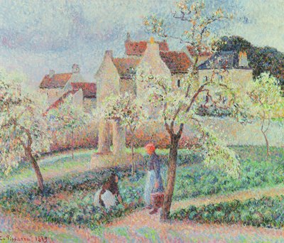 Pruimenbomen in bloei, 1889 door Camille Jacob Pissarro