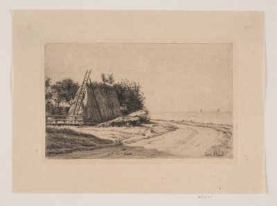 Het landschap met de hooiberg door Carl Bloch