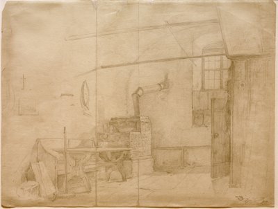 Tegeloven in Boerenkamer door Carl Spitzweg