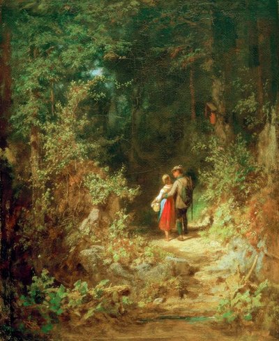 Liefdespaar in het bos door Carl Spitzweg