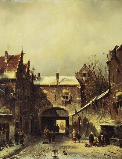 Een Nederlandse Stad in de Winter door Charles Henri Joseph Leickert