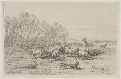 Landschap met een Kudde Schapen door Charles Emile Jacque