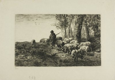 Man met kudde varkens door Charles Emile Jacque