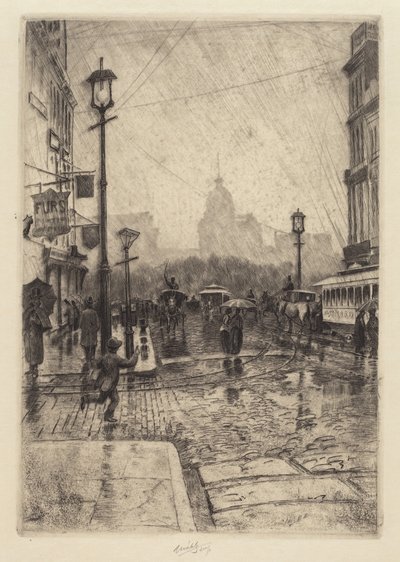 Regenachtige Dag, Broadway, waarschijnlijk 1890 door Charles Frederick William Mielatz