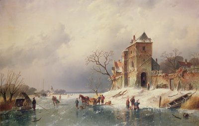 Bevroren winterscène door Charles Henri Joseph Leickert