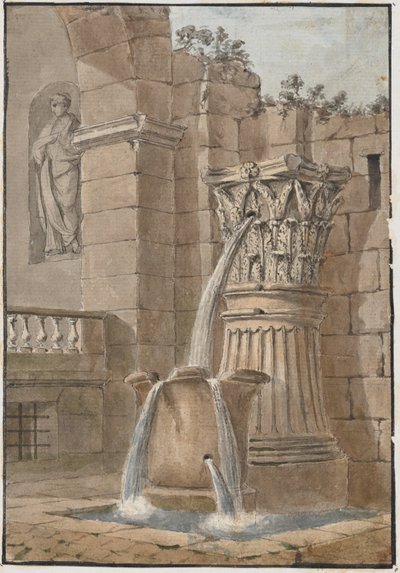 Fontein in een Binnenplaats door Charles Louis Clerisseau