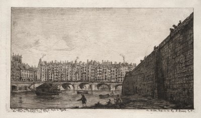 De Wisselbrug, Parijs, circa 1784 door Charles Meryon