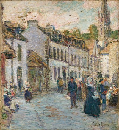 Straat in Pont Aven - Avond door Childe Frederick Hassam