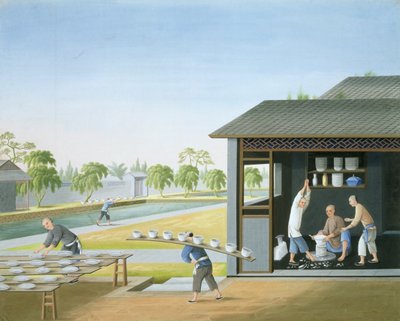 Porseleinproductie, China, ca. 1820 door Chinese School