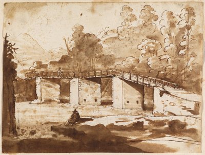 Landschap met een brug door Claude Lorrain