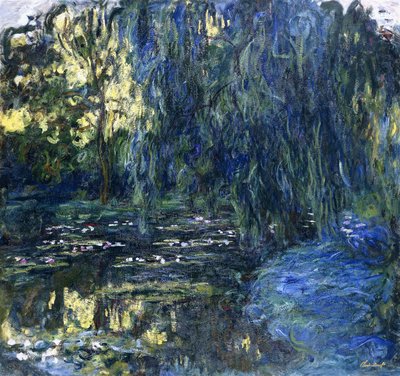 Uitzicht op de vijver met wilg, ca. 1917-1919 door Claude Monet