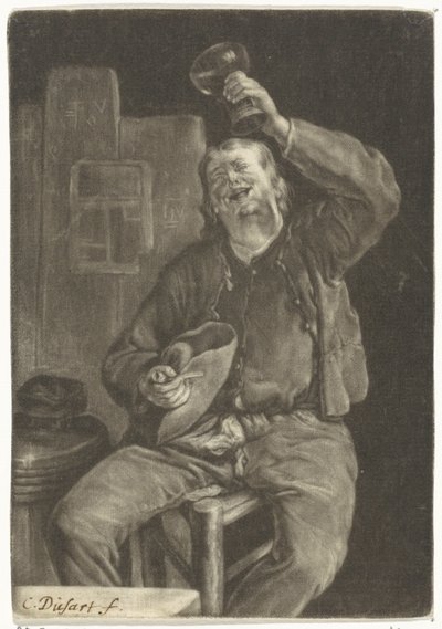 Lachende drinker door Cornelis Dusart