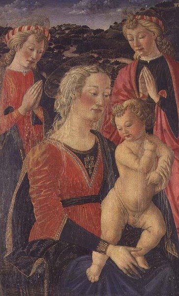 Madonna en Kind met Twee Engelen door Cosimo Rosselli