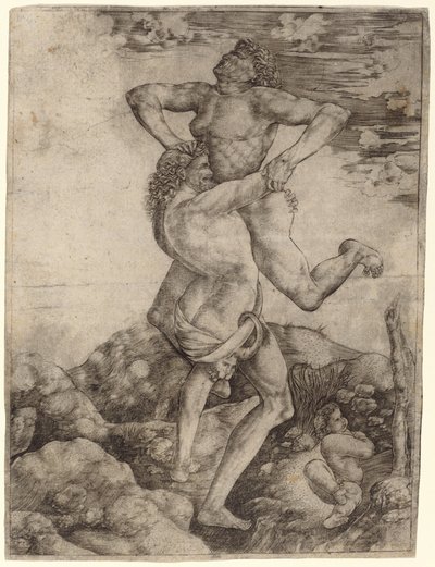 Hercules en Antaeus door Cristofano Robetta, after Antonio del Pollaiuolo