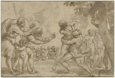 Hercules en Antaeus door Domenico I Piola