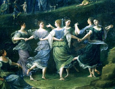 Dansers, detail van Dans van Nimfen, 1724-25 door Donato Creti