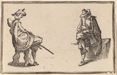 Twee Zittende Figuren door Edouard Eckman after Jacques Callot