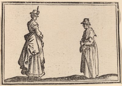 Twee vrouwen in profiel door Edouard Eckman after Jacques Callot