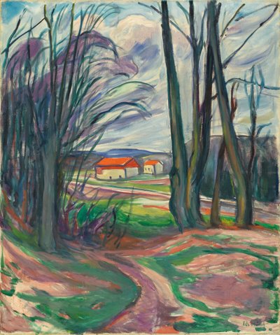 Landschap in Skøyen, 1920s door Edvard Munch