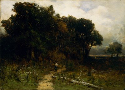 Naamloos landschap, houthakker op pad, 1879 door Edward Mitchell Bannister