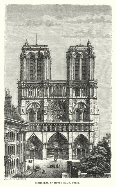 Kathedraal van Notre Dame, Parijs (gravure) door English School