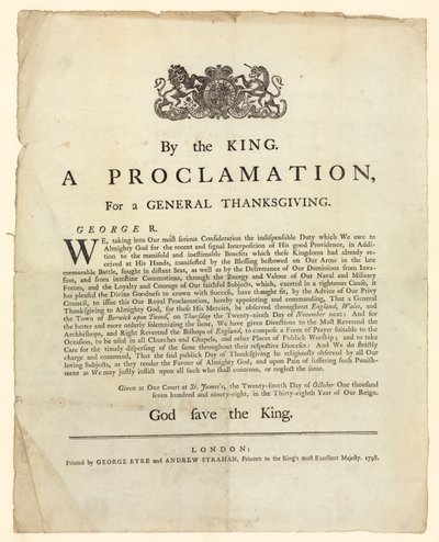 Proclamatie voor een Algemene Dankzegging, 1798 door English School