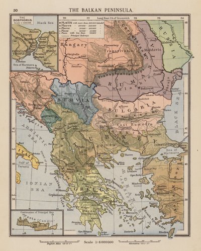 Het Balkanschiereiland (kleur litho) door English School