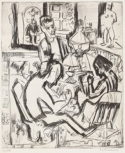 Interieur met mensen door Ernst Ludwig Kirchner