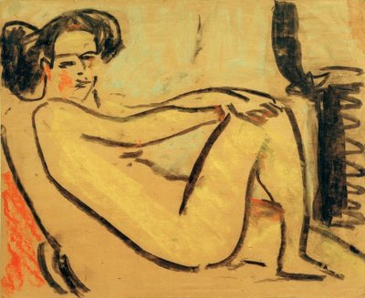 Liggend meisje bij de kachel door Ernst Ludwig Kirchner