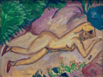 Liggend meisje op het strand door Ernst Ludwig Kirchner