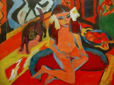 Meisje met kat, Fränzi door Ernst Ludwig Kirchner