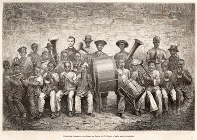 Kinderorkest in Gabon, 1876 door Etienne Antoine Eugene Ronjat