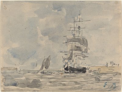 Zeegezicht met Zeilschip door Eugene Louis Boudin