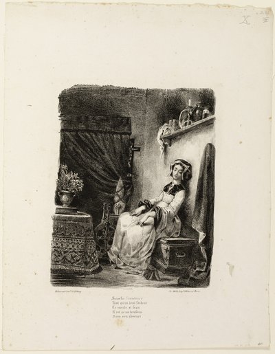 Marguerite aan het Spinnewiel door Eugène Delacroix