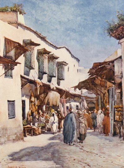 Souk el Belat, Tunis (kleur litho) door Frances Nesbitt