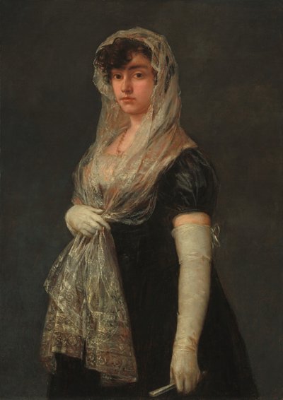 Jonge Dame met een Mantilla en Basquina door Francisco de Goya