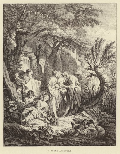 Het goede avontuur (gravure) door Francois (after) Boucher